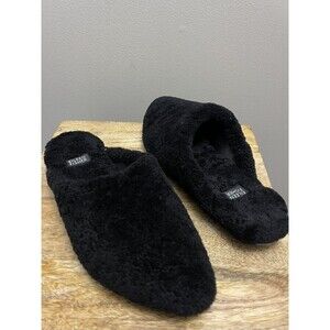 Womens Eileen Fisher Blog Fur Lined Slides Size 7.5 Black Slip On Mule Shearling